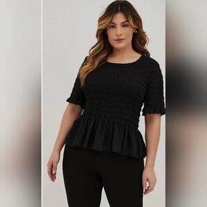 NWOT Torrid Black Peplum Chiffon  Smocked Top, Size 0